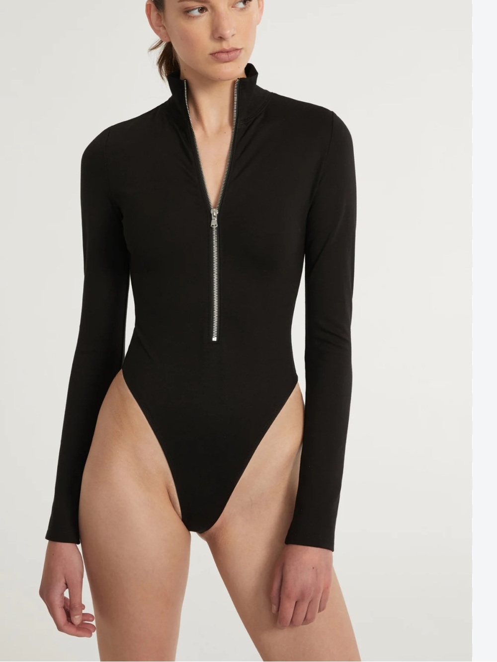Marissa Webb Black Zip-Front Long-Sleeve Bodysuit